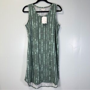 Wonderly‎ Green Striped Sleeveless T-Shirt Midi Dress Sz Medium NWT